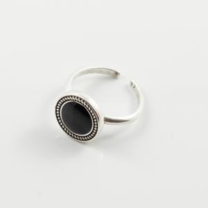 Metallic Ring Black Enamel Silver