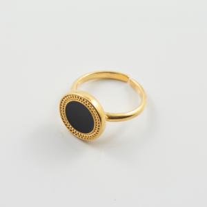 Metallic Ring Black Enamel Gold