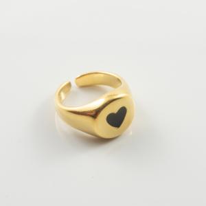 Μεταλλικό Δαχτυλίδι Χρυσό Καρδιά Μαύρο