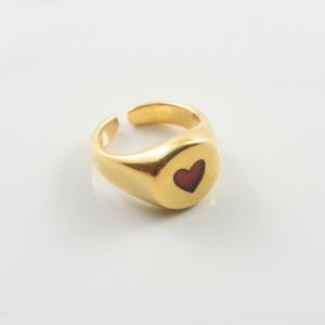 Metallic Ring Gold Heart Red