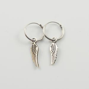 Silver Earrings Hoops Wing 10mm