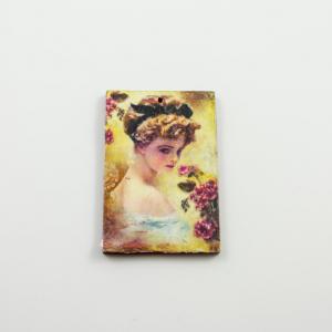 Wooden Vintage ''Girl with Flowers''