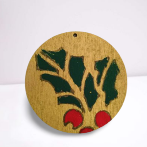 Wooden Charm Round Mistletoe