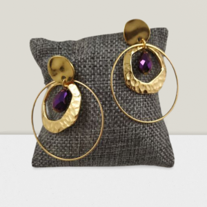 Gold Earrings with Purple Tear
