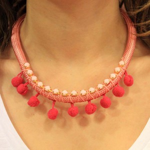 Necklace Coral with Rhinestone Chain