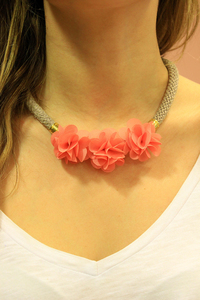 Necklace Knitted Coral Flower