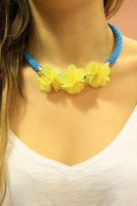 Necklace Knitted Flowers Yellow