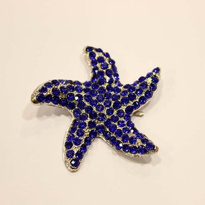 Metal Starfish Blue Rhinestones