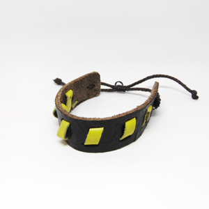 Leather Bracelet Knitting Black-Yellow