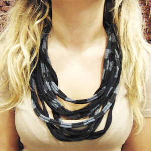 Necklace Cotton Striped Gray-Black