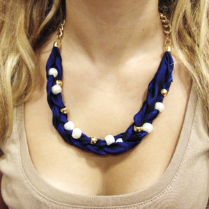 Necklace Blue Taffeta Chain