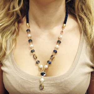 Necklace Beads Cord Blue