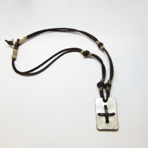 Necklace Leather Plate Cross