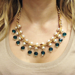 Necklace Chain Teal Crystal