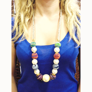 Necklace Cord Pearls Pom Poms