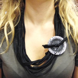 Necklace Black Cotton Button