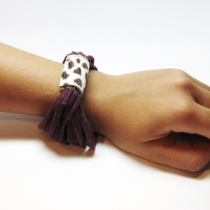 Bracelet Cotton Purple Leather