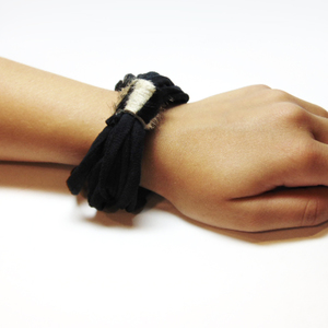Bracelet Cotton Black Leather