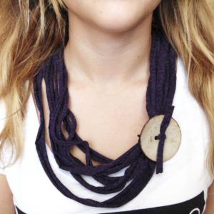Necklace Cotton Purple Stripes Button