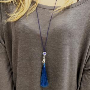 Charm Metal Necklace "15" Blue
