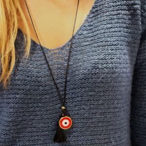 Necklace Black Cord Red Eye