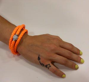 Knitted Bracelet with Rhinestones Orange