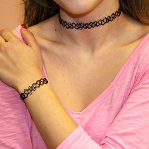 Choker Set Necklace-Bracelet Black