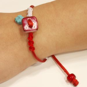 Bracelet Red Cord Button
