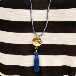 Necklace Blue Gold Plated Pendant Eye