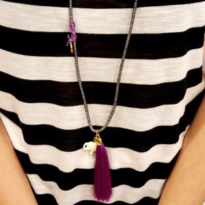 Necklace Elephant Purple Tassel