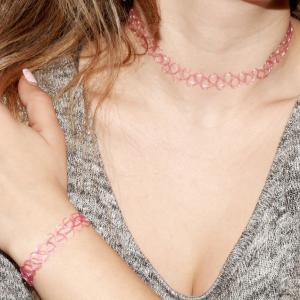 Choker Set Necklace-Bracelet Pink