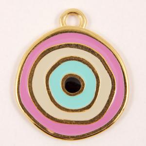 Gold Plated Eye Enamel Pink (2.2x2.4cm)