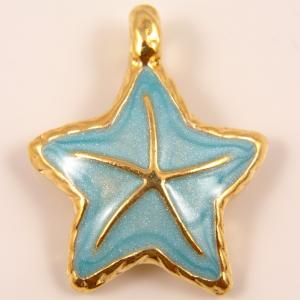 Gold Plated Starfish Light Blue Enamel