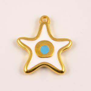 Gold Plated Starfish Eye White Enamel