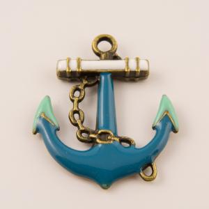 Bronze Anchor Blue Enamel 3.1x2.7cm