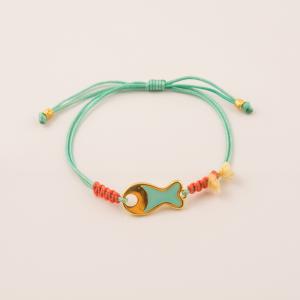 Bracelet Bright Green Gold Plated Fish