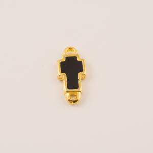 Gold Plated Cross Black Enamel 1.1x0.6cm