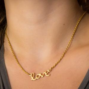 Κολιέ Επίχρυση Ατσάλινη Αλυσίδα Love