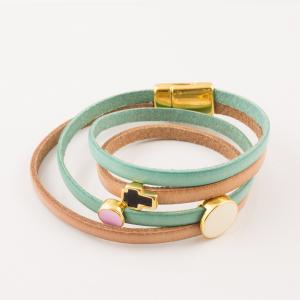Leather Bracelet Brown-Bright Green