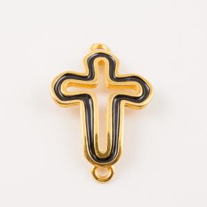 Gold Plated Cross Black Enamel 3.6x2.4cm