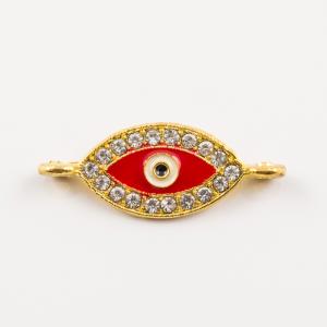 Gold Plated Eye Red Enamel Rhinestones