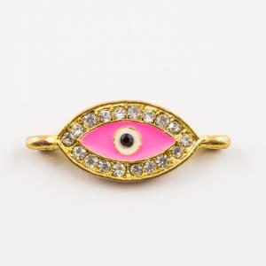 Gold Plated Eye Pink Enamel Rhinestones