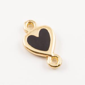Gold Plated Heart Black Enamel (1.7x1cm)