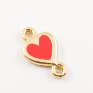 Gold Plated Heart Red Enamel (1.7x1cm)