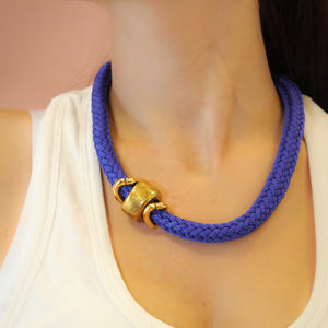 Necklace Knitted Cord Blue