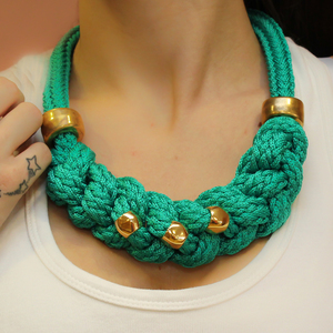 Necklace Knitted Cord Green