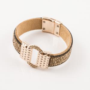 Leather Bracelet Gold Rhinestones