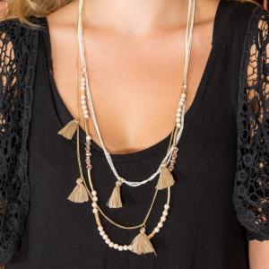 Necklace Chain Tassels Beige