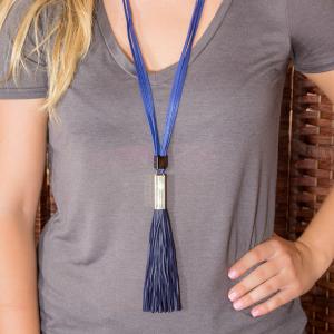 Necklace Suede Cords Tassel Blue