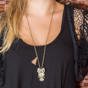 Bronze Necklace Owl Beige